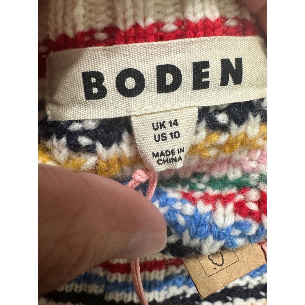 Boden Maya Zip Up Jacket Womens 10 Oversized Wool Blend Rainbow Stripe Sweater - Picture 8 of 10